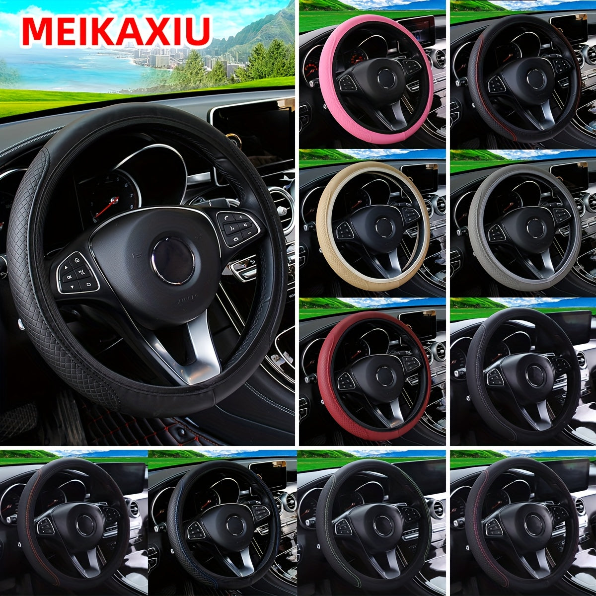Premium Leather Steering Wheel Cover – Comfortable & Non-Slip Grip