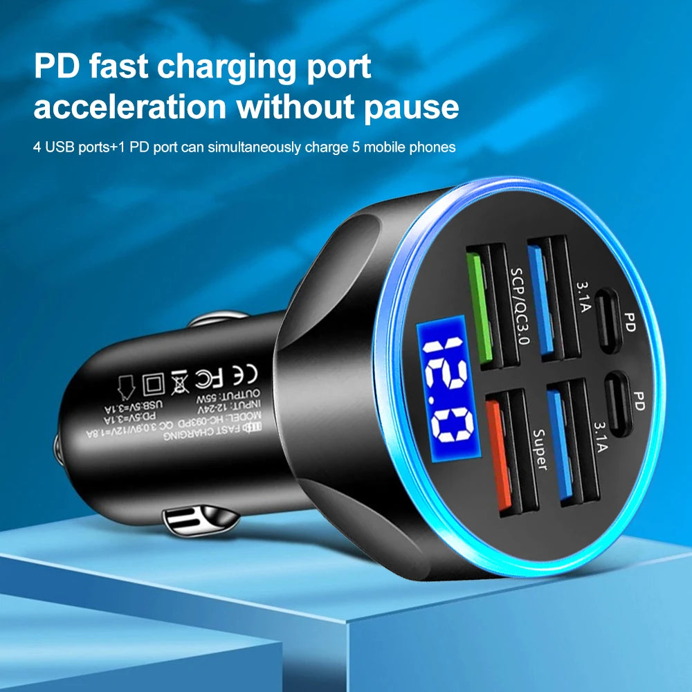 PD & QC3.0 Fast Car Charger with Digital Display